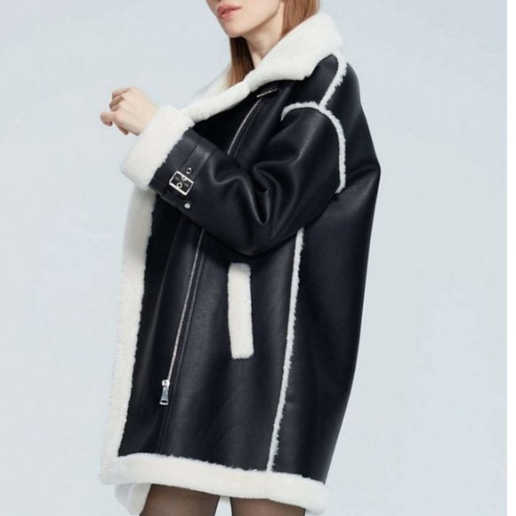 luxury PU leather fuzzy coat contemporary warm streetwear - Picture 7 of 8